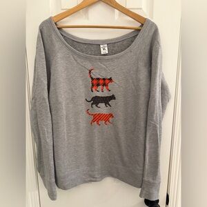 Off the shoulder grey cat sweatshirt